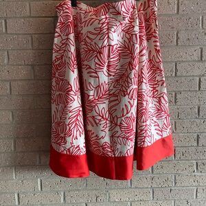 Lane Bryant Red and White Leaf Print A-Line Skirt